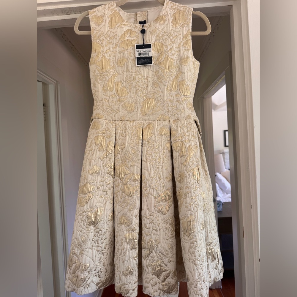 NWT Oscar de la Renta Gold Metallic Brocade Dress 14Y Fit & Flare F1620661